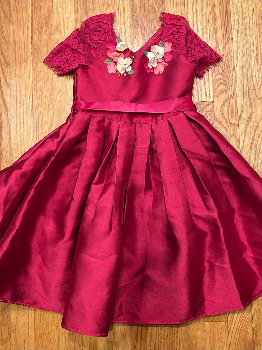 Monsoon 7 Red Floral Appliqué Satin Party Dress